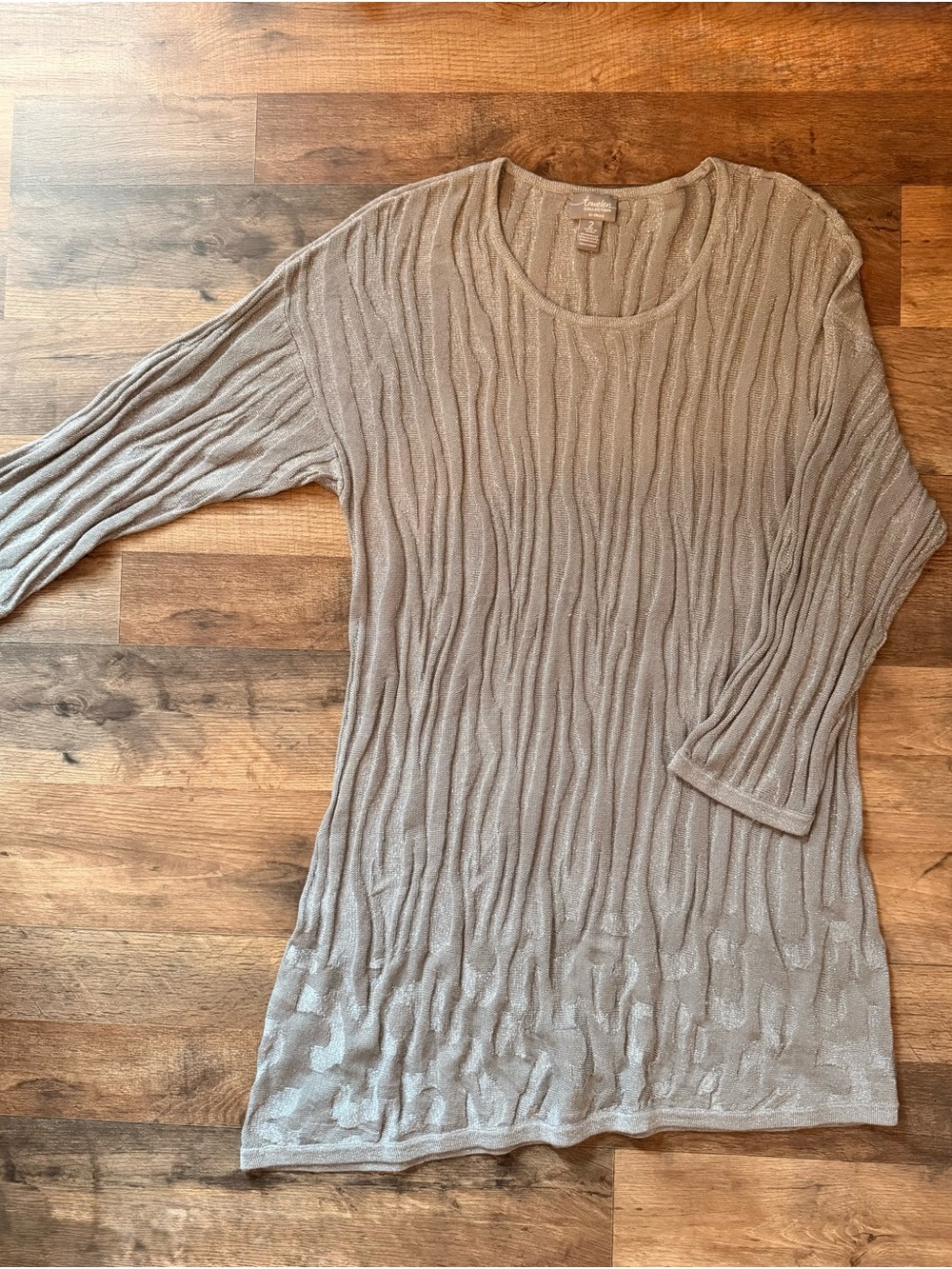 Light Grey with Silver Textured Wave Knit Tunic Top